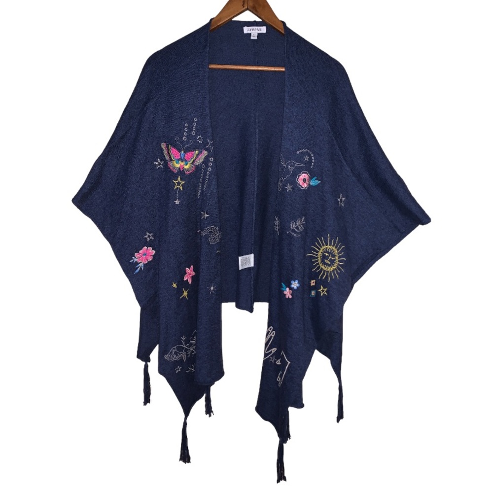 SOLD Johnny Was Mariposa embroidered cape poncho cardigan - Picture 2 of 9
